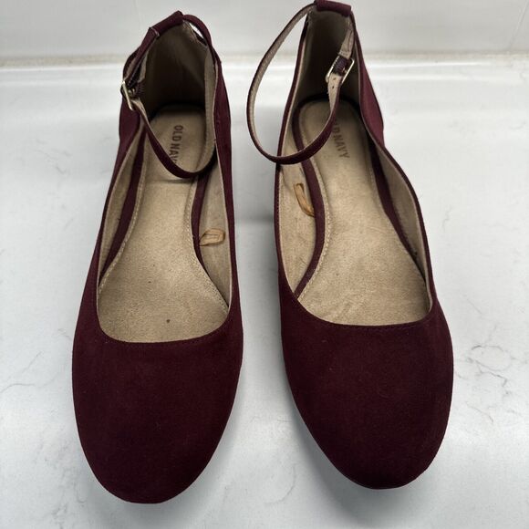 Maroon Ankle Strap Ballet Flats Shoes Women's 9 - Picture 3 of 12